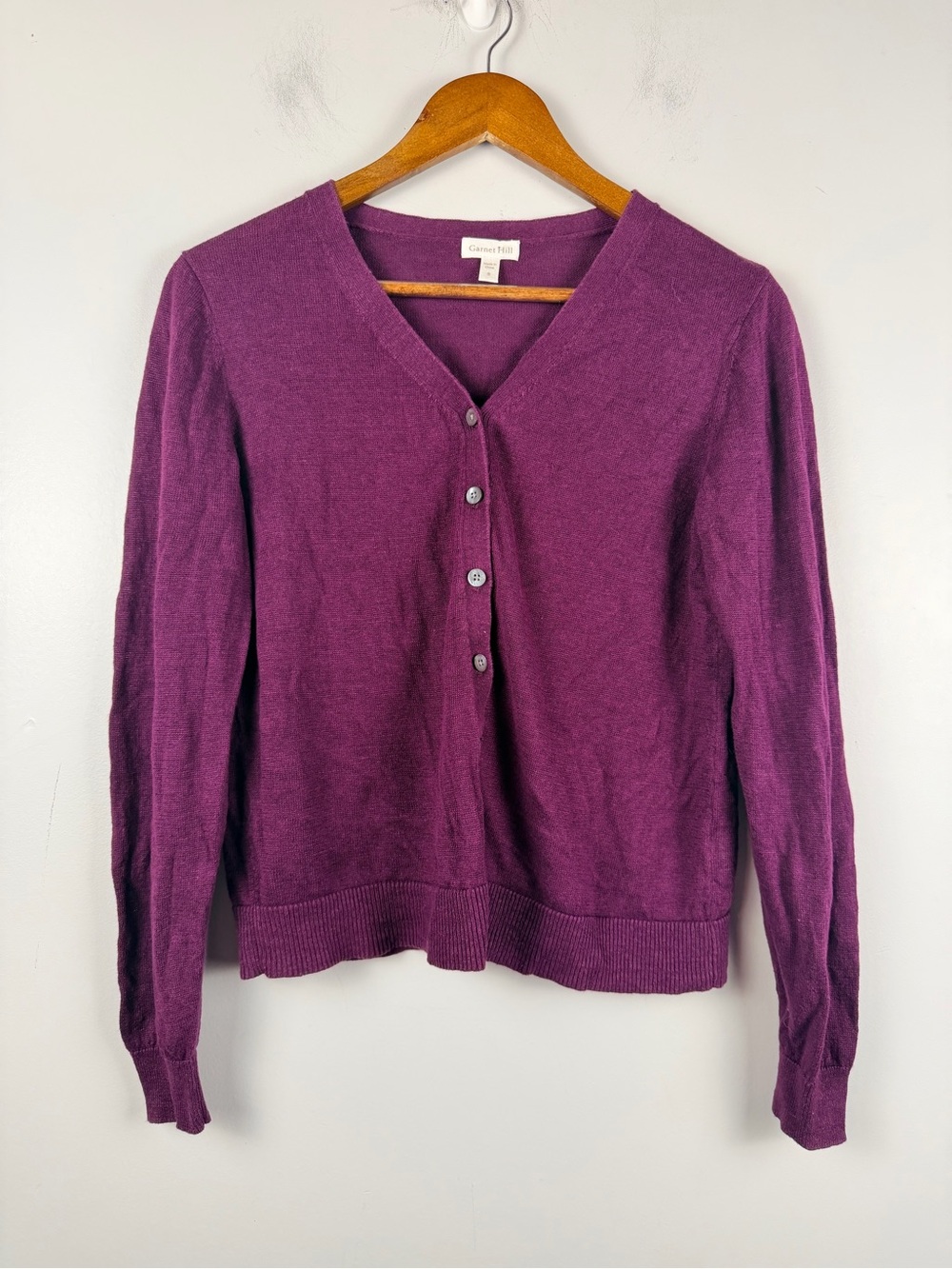 Garnet hill 100% linen purple plum button down cardigan size small